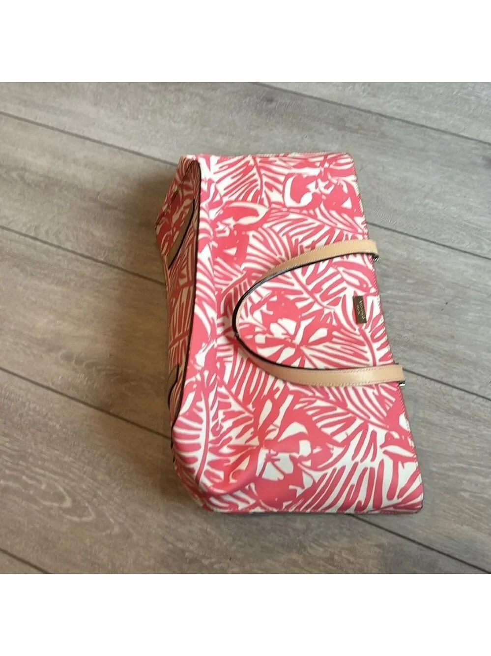 Kate Spade grant street Palm Pink Palm Leaf Print large leather Tote bag